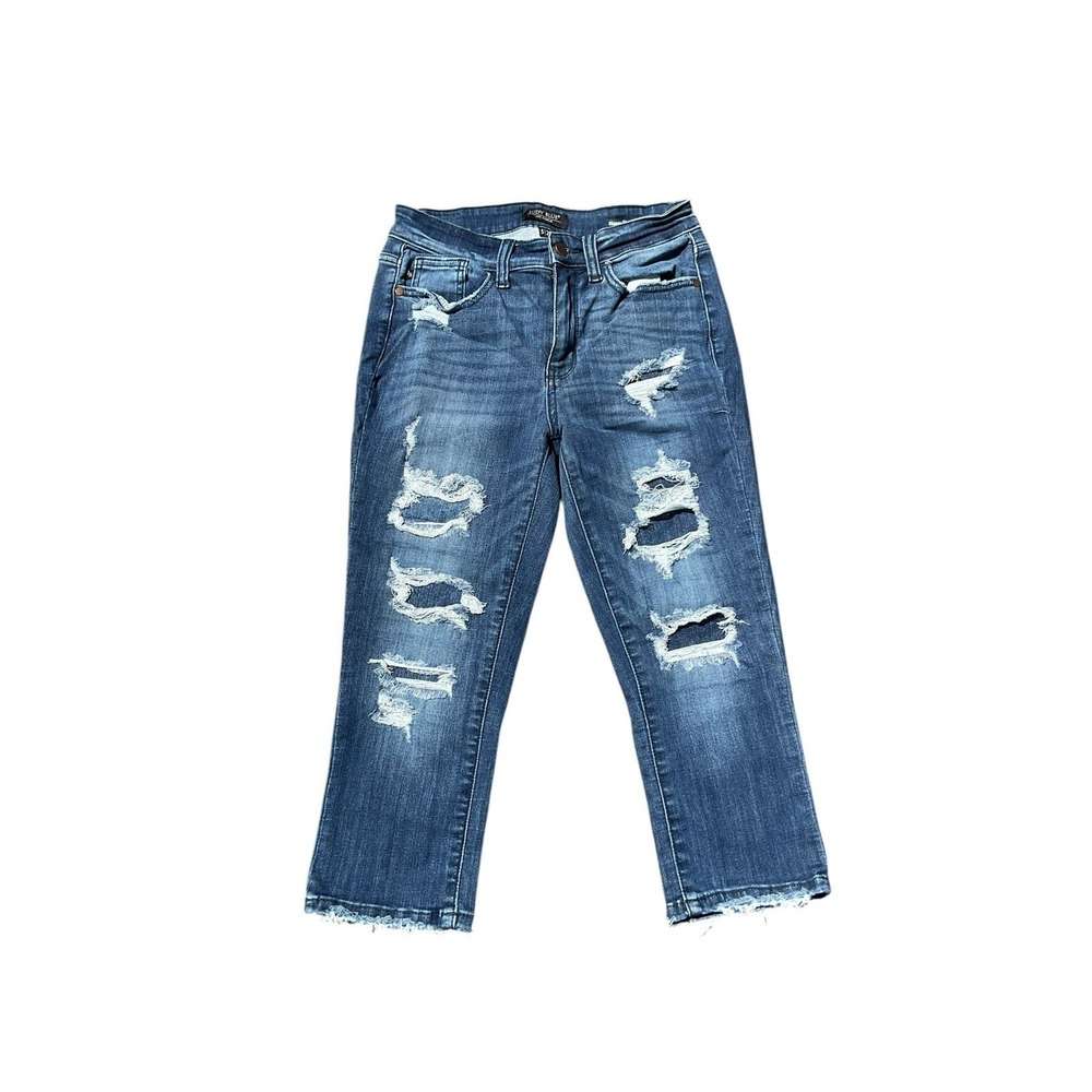 Judy Blue Jeans Womens 5 |27 Blue Skinny Fit Capri Medium Wash Denim Distressed‎